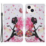 For iPhone 14 Plus Cross Texture PU Leather Case Pattern Printing Foldable Stand Phone Wallet Full Protection Case