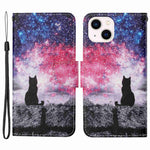 For iPhone 14 Plus Cross Texture PU Leather Case Pattern Printing Foldable Stand Phone Wallet Full Protection Case