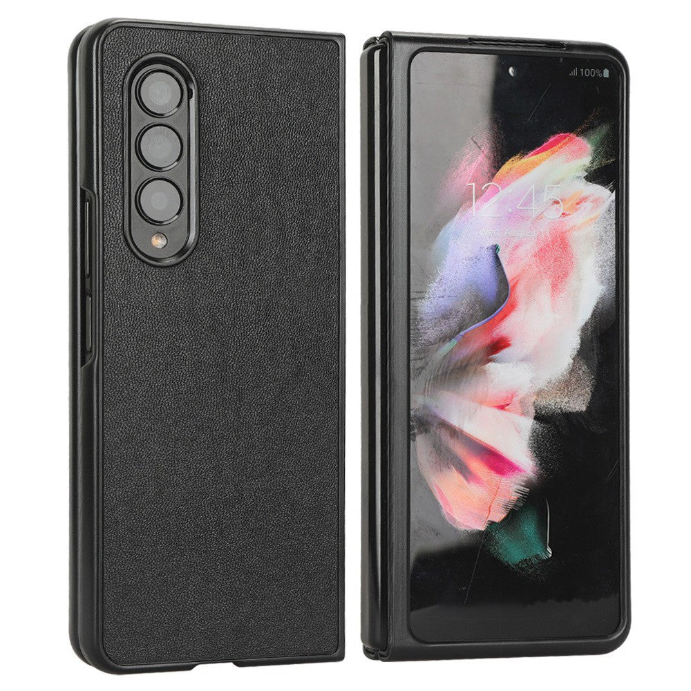 For Samsung Galaxy Z Fold4 5G Leather Coated PC Phone Case Shockproof Anti-wear Protective Cover