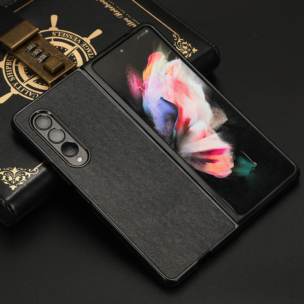 For Samsung Galaxy Z Fold4 5G Leather Coated PC Phone Case Shockproof Anti-wear Protective Cover