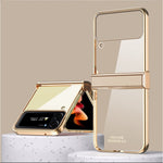 For Samsung Galaxy Z Flip4 5G Electroplating Frame Transparent Hard PC Phone Case Folding Shell with Hinge