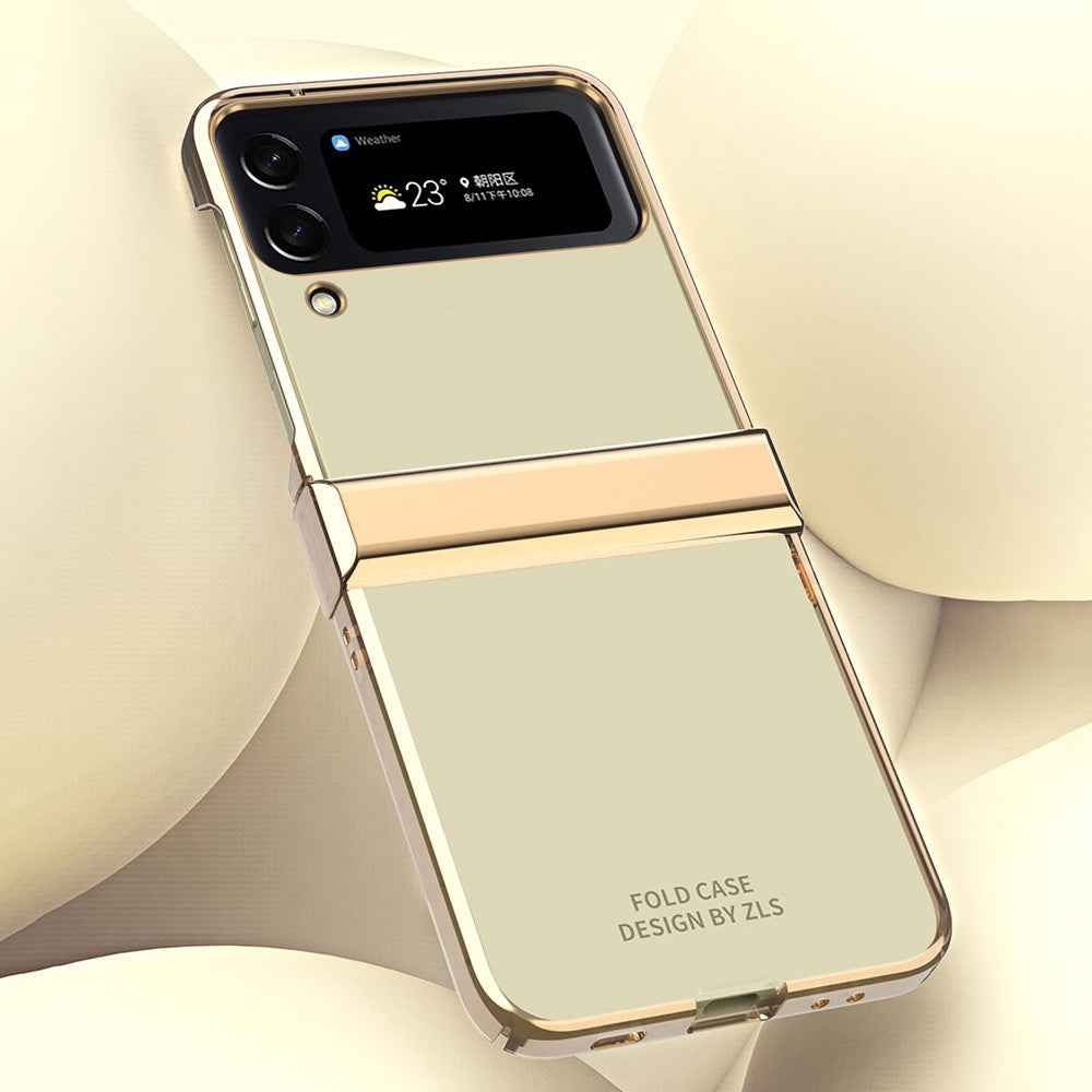 For Samsung Galaxy Z Flip4 5G Electroplating Frame Transparent Hard PC Phone Case Folding Shell with Hinge