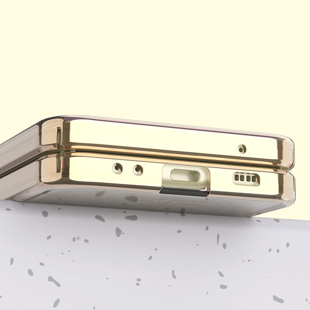 For Samsung Galaxy Z Flip4 5G Electroplating Frame Transparent Hard PC Phone Case Folding Shell with Hinge