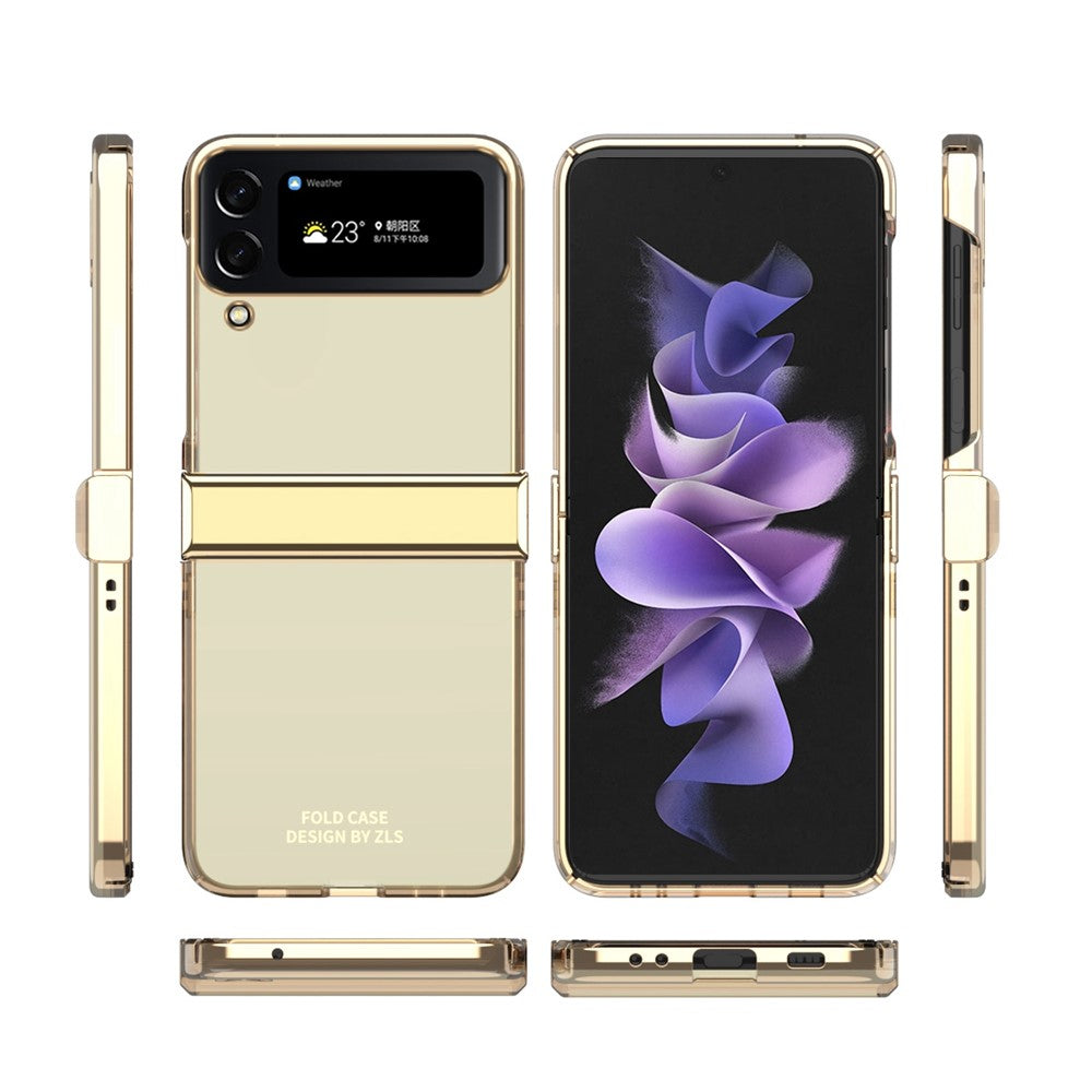For Samsung Galaxy Z Flip4 5G Electroplating Frame Transparent Hard PC Phone Case Folding Shell with Hinge