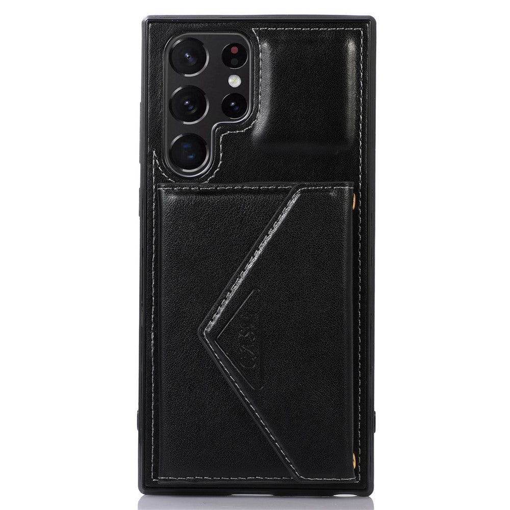 Samsung Galaxy S22 Ultra 5G PU-läderbelagt TPU-mobilskal Reptåligt stöd Korthållare Skydd med Axelrem
