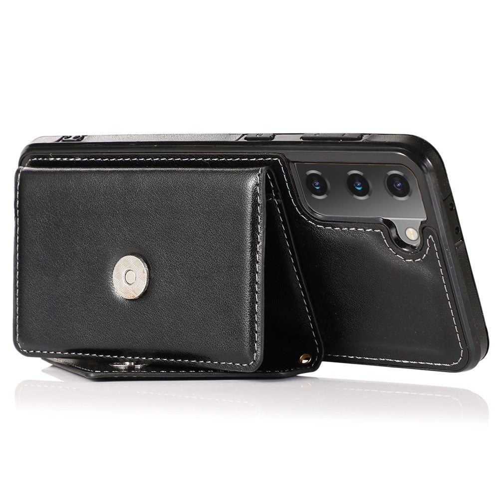 For Samsung Galaxy S22+ 5G Card Holder Kickstand Leather Coated TPU Case Crossbody Phone Bag Cover with Shoulder Strap
