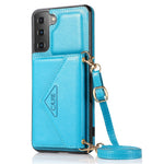 For Samsung Galaxy S22+ 5G Card Holder Kickstand Leather Coated TPU Case Crossbody Phone Bag Cover with Shoulder Strap