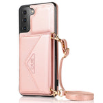 For Samsung Galaxy S22+ 5G Card Holder Kickstand Leather Coated TPU Case Crossbody Phone Bag Cover with Shoulder Strap