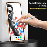 For Samsung Galaxy Z Flip4 5G Litchi Texture Electroplating Phone Case Double Hinge Design Leather Coated PC Cover with Stylus Pen