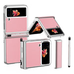 For Samsung Galaxy Z Flip4 5G Litchi Texture Electroplating Phone Case Double Hinge Design Leather Coated PC Cover with Stylus Pen