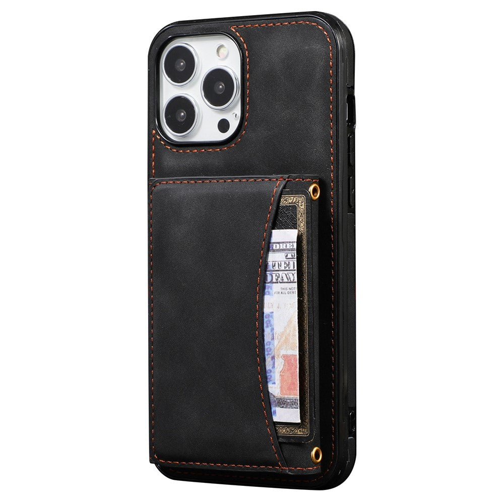 For iPhone 13 Pro Max 6.7 inch Cell Phone Case Scratch-resistant Wallet Design Leather Coated TPU Cover