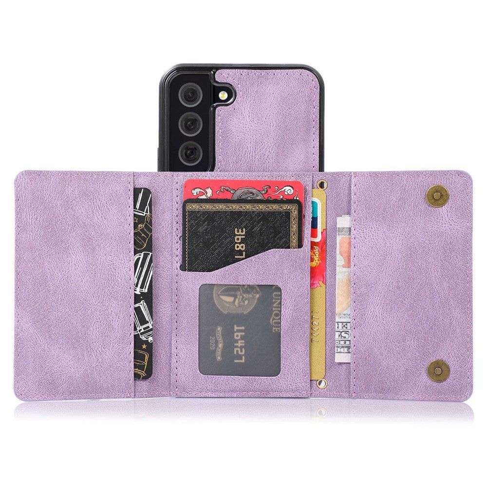 For Samsung Galaxy S21 4G / 5G Wallet Design Leather Coated TPU Phone Case Drop-proof Multiple Card Slots Feature Cover