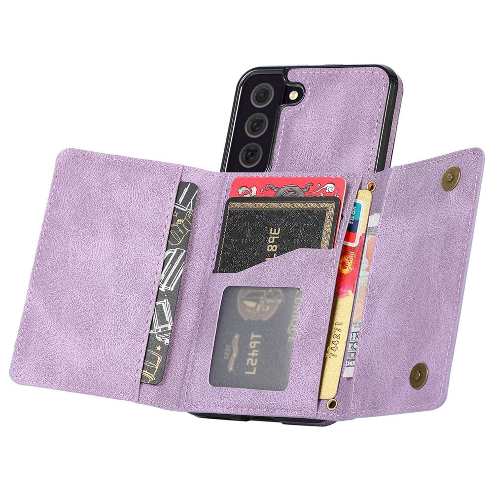 For Samsung Galaxy S21 4G / 5G Wallet Design Leather Coated TPU Phone Case Drop-proof Multiple Card Slots Feature Cover