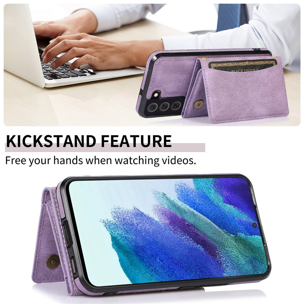 For Samsung Galaxy S21 4G / 5G Wallet Design Leather Coated TPU Phone Case Drop-proof Multiple Card Slots Feature Cover