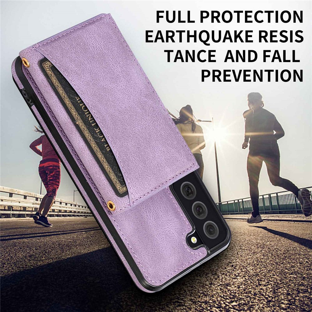 For Samsung Galaxy S21 4G / 5G Wallet Design Leather Coated TPU Phone Case Drop-proof Multiple Card Slots Feature Cover