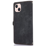 For iPhone 14 6.1 inch Zipper Pocket Design 9 Card Slots Phone Wallet Case PU Leather Stand Shockproof Cover with Wrist Strap