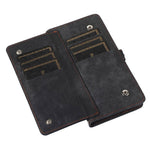 For iPhone 14 6.1 inch Zipper Pocket Design 9 Card Slots Phone Wallet Case PU Leather Stand Shockproof Cover with Wrist Strap