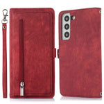 For Samsung Galaxy S22+ 5G Multi-Functional 9 Card Holder Leather Wallet Case Shockproof Zipper Pocket Purse Handbag Wrist Strap Cover