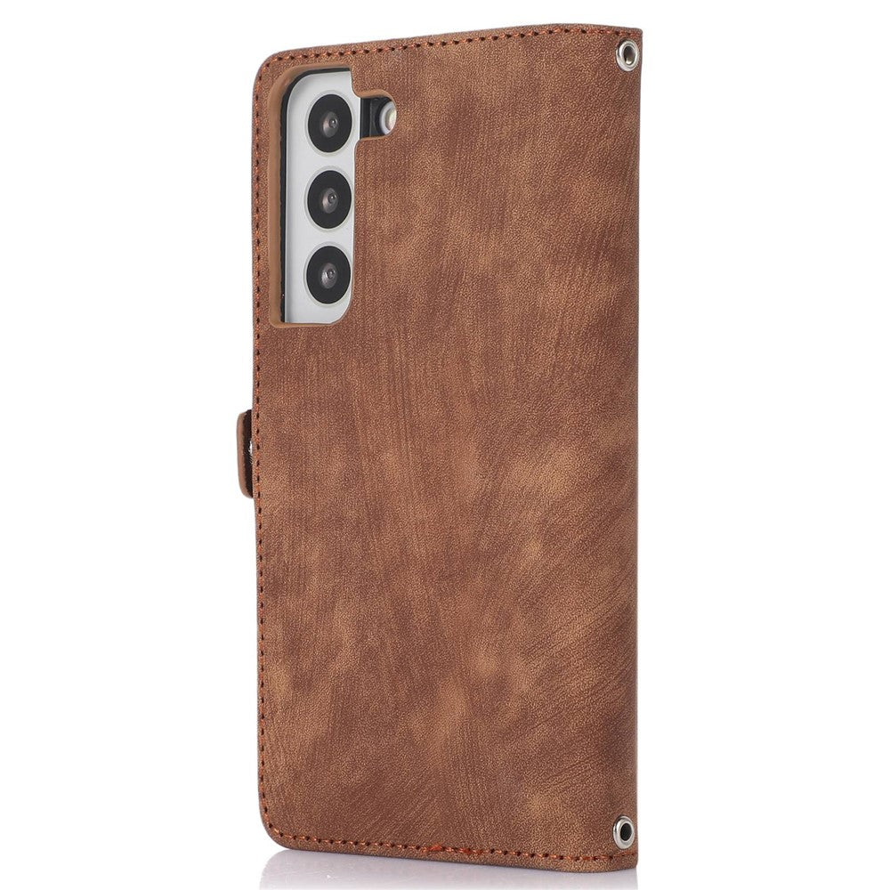 For Samsung Galaxy S21 5G PU Leather Zipper Flip Folio Wallet Case Multi-Functional 9 Card Holder Stand Cover with Wrist Strap