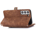 For Samsung Galaxy S21 5G PU Leather Zipper Flip Folio Wallet Case Multi-Functional 9 Card Holder Stand Cover with Wrist Strap