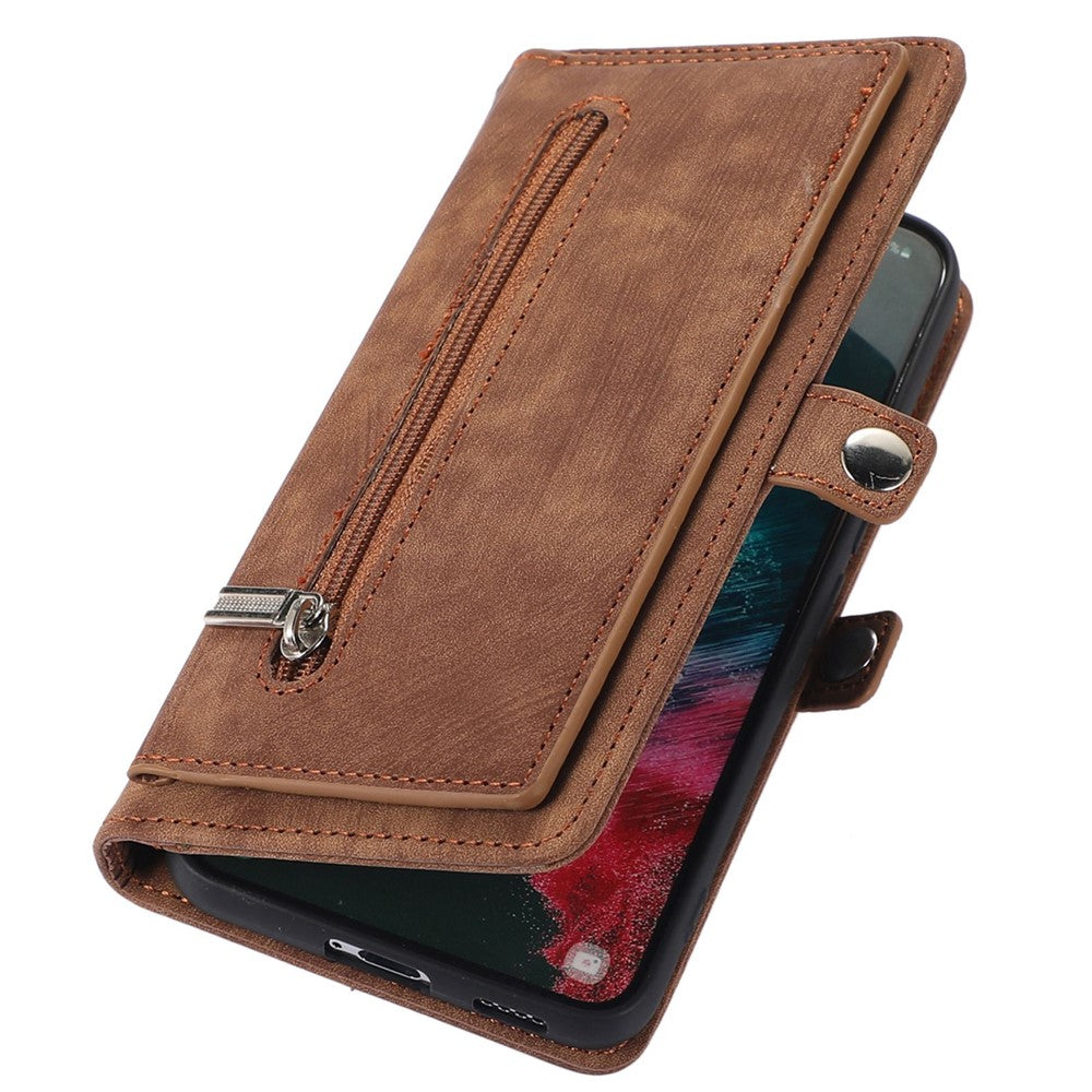 For Samsung Galaxy S21 5G PU Leather Zipper Flip Folio Wallet Case Multi-Functional 9 Card Holder Stand Cover with Wrist Strap