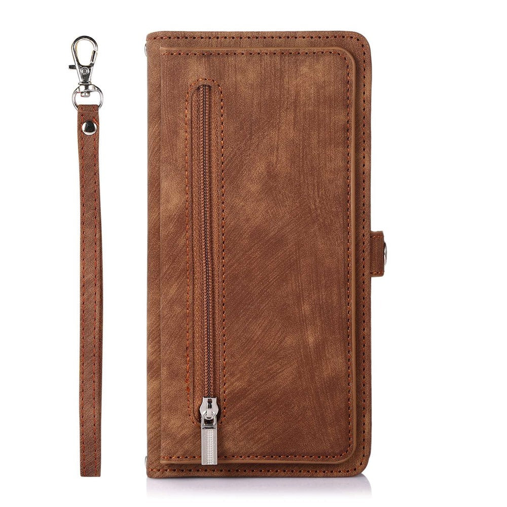 For Samsung Galaxy S21 5G PU Leather Zipper Flip Folio Wallet Case Multi-Functional 9 Card Holder Stand Cover with Wrist Strap