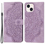 Til iPhone 14 6,1 tommer pung-etui med mandala-blomstertryk i PU-læder, magnetisk flip-cover, standfunktion og håndrem