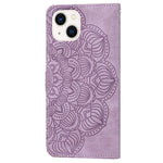 For iPhone 14 Plus Mandala Flower Imprinted Wallet Case PU Leather Wrist Strap Stand Feature Flip Cover