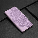 For iPhone 14 Plus Mandala Flower Imprinted Wallet Case PU Leather Wrist Strap Stand Feature Flip Cover