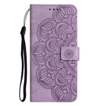 For iPhone 14 Plus Mandala Flower Imprinted Wallet Case PU Leather Wrist Strap Stand Feature Flip Cover