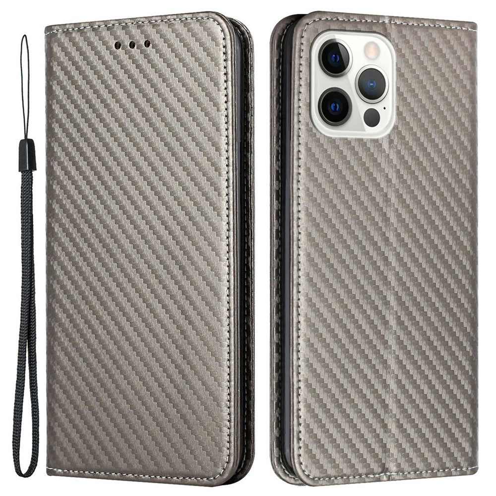 Til iPhone 14 Pro 6,1 tommer ridsefast kulfibertekstur PU-læderetui med automatisk magnetisk lukning, flip-stand og pungfunktion
