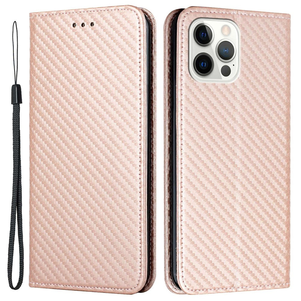 Til iPhone 14 Pro 6,1 tommer ridsefast kulfibertekstur PU-læderetui med automatisk magnetisk lukning, flip-stand og pungfunktion