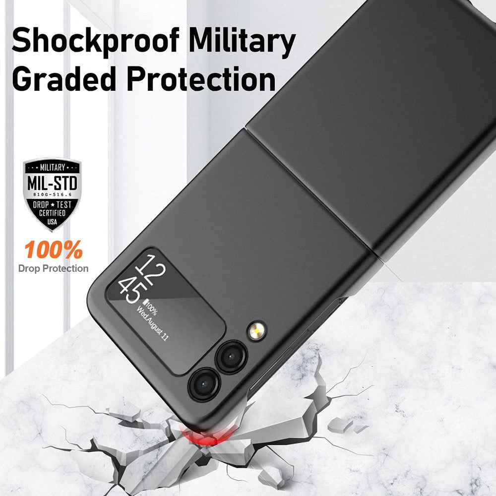 For Samsung Galaxy Z Flip4 5G Ultra Thin Hard PC Phone Case with Tempered Glass Film Rubberized Protective Cover