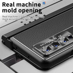 Samsung Galaxy Z Fold3 5G Litchi Texture Phone Case Double Hinge Leather Coated PC Cover with Tempered Glass Film and Stylus Pen