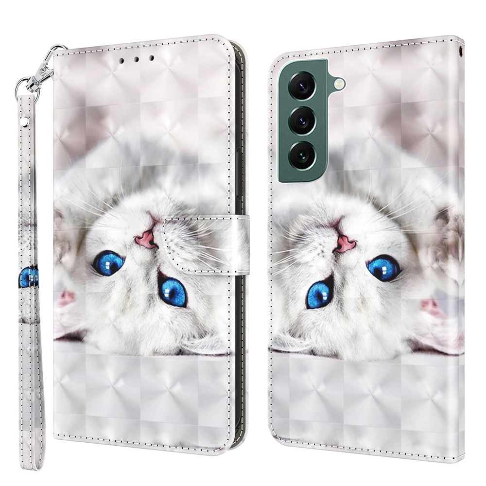 Phone Case For Samsung Galaxy S22+ 5G, Wallet Stand Style 3D Pattern Printing PU Leather + TPU Magnetic Shell with Strap