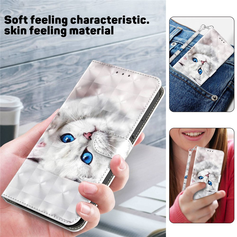 Phone Case For Samsung Galaxy S22+ 5G, Wallet Stand Style 3D Pattern Printing PU Leather + TPU Magnetic Shell with Strap