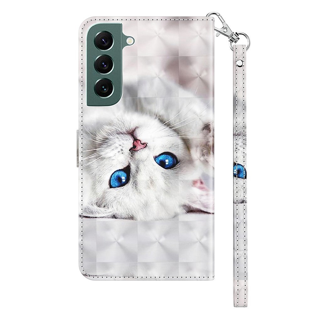 Phone Case For Samsung Galaxy S22+ 5G, Wallet Stand Style 3D Pattern Printing PU Leather + TPU Magnetic Shell with Strap