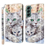 Phone Case For Samsung Galaxy S22+ 5G, Wallet Stand Style 3D Pattern Printing PU Leather + TPU Magnetic Shell with Strap