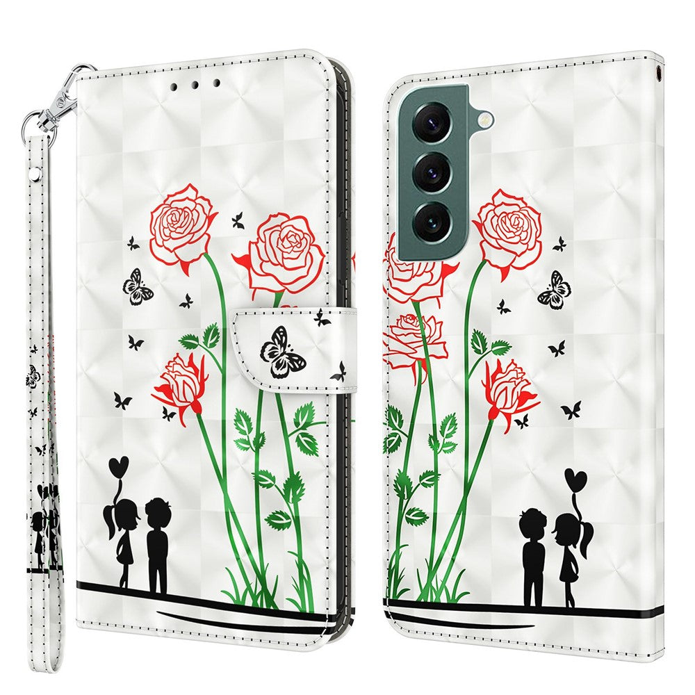 Phone Case For Samsung Galaxy S22+ 5G, Wallet Stand Style 3D Pattern Printing PU Leather + TPU Magnetic Shell with Strap