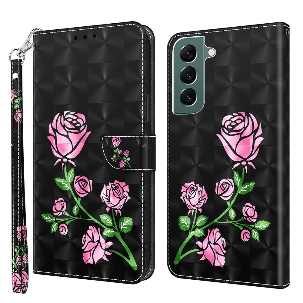Phone Case For Samsung Galaxy S22+ 5G, Wallet Stand Style 3D Pattern Printing PU Leather + TPU Magnetic Shell with Strap