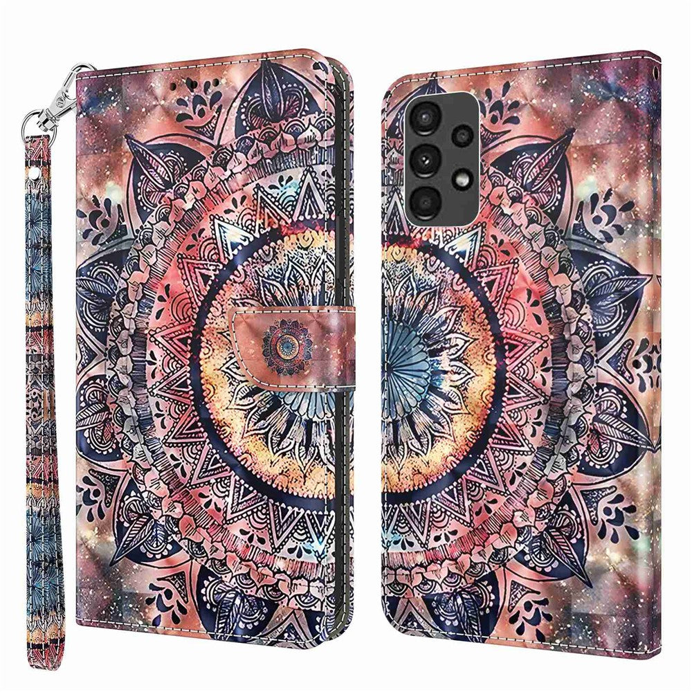 Samsung Galaxy A13 4G / 5G / A04s 4G (164,7 mm) PU-läderfodral med 3D-mönstertryck, stativ, plånboksfodral med rem