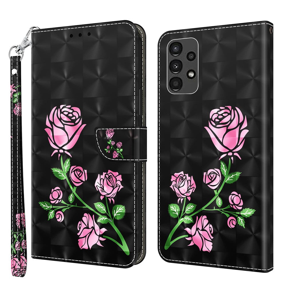 For Samsung Galaxy A13 4G / 5G / A04s 4G (164.7mm) PU Leather Flip Case 3D Pattern Printing Stand Wallet Cover with Strap