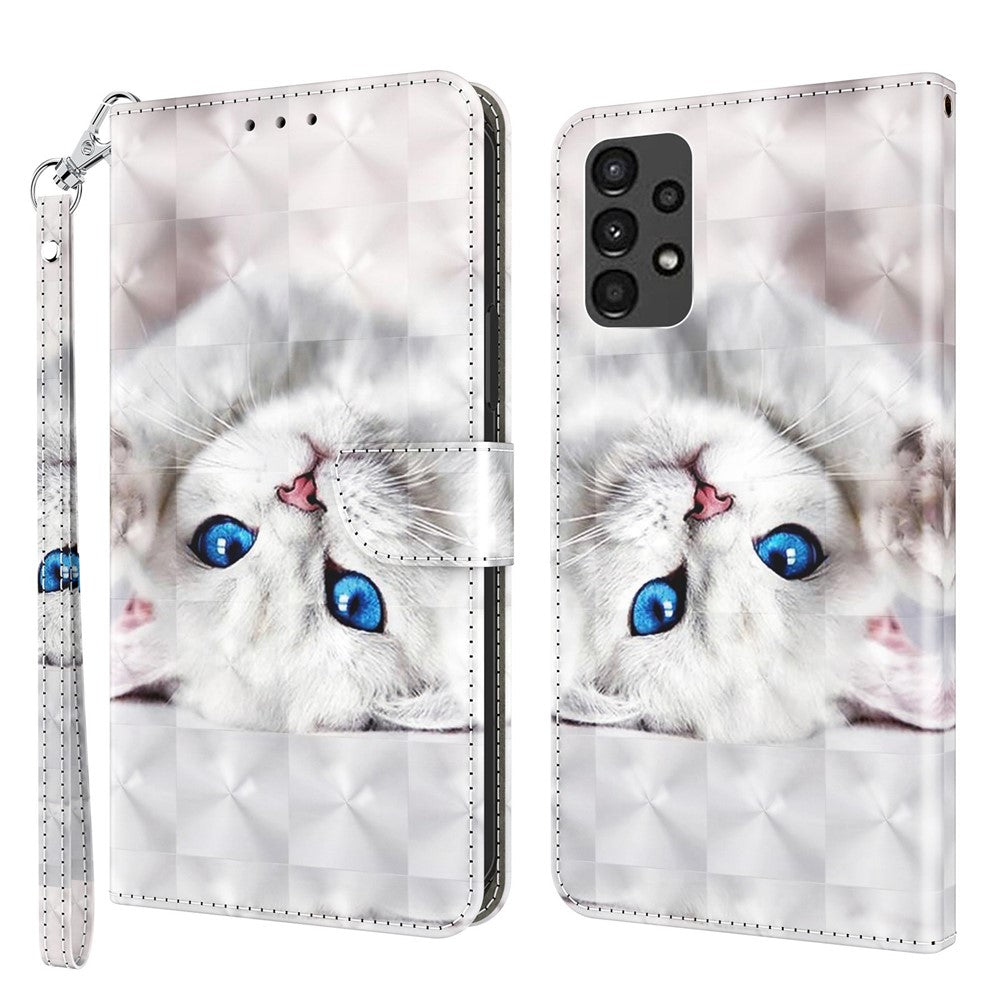 For Samsung Galaxy A13 4G / 5G / A04s 4G (164.7mm) PU Leather Flip Case 3D Pattern Printing Stand Wallet Cover with Strap