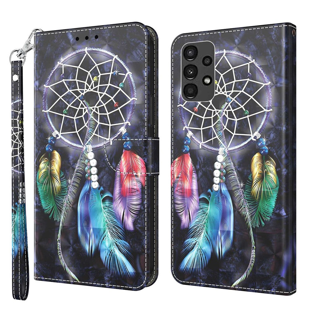 Samsung Galaxy A13 4G / 5G / A04s 4G (164,7 mm) PU-läderfodral med 3D-mönstertryck, stativ, plånboksfodral med rem