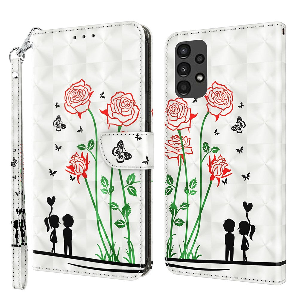 For Samsung Galaxy A13 4G / 5G / A04s 4G (164.7mm) PU Leather Flip Case 3D Pattern Printing Stand Wallet Cover with Strap