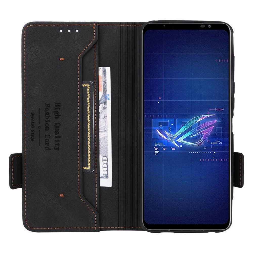 Hardware Decor Telefoncover til Asus ROG Phone 6 5G, Dobbelt Magnetlås PU Læder Anti-fald Pung Stander Cover