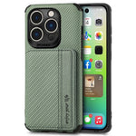 For iPhone 14 Pro Max 6.7 inch Carbon Fiber Texture RFID Blocking Wallet Design Phone Case Leather Coated TPU Anti-scratch Magnetic Cover with Kickstand