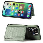 For iPhone 14 Pro Max 6.7 inch Carbon Fiber Texture RFID Blocking Wallet Design Phone Case Leather Coated TPU Anti-scratch Magnetic Cover with Kickstand
