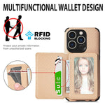 For iPhone 14 Pro Max 6.7 inch Carbon Fiber Texture RFID Blocking Wallet Design Phone Case Leather Coated TPU Anti-scratch Magnetic Cover with Kickstand