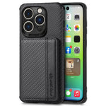 For iPhone 14 Pro Max 6.7 inch Carbon Fiber Texture RFID Blocking Wallet Design Phone Case Leather Coated TPU Anti-scratch Magnetic Cover with Kickstand